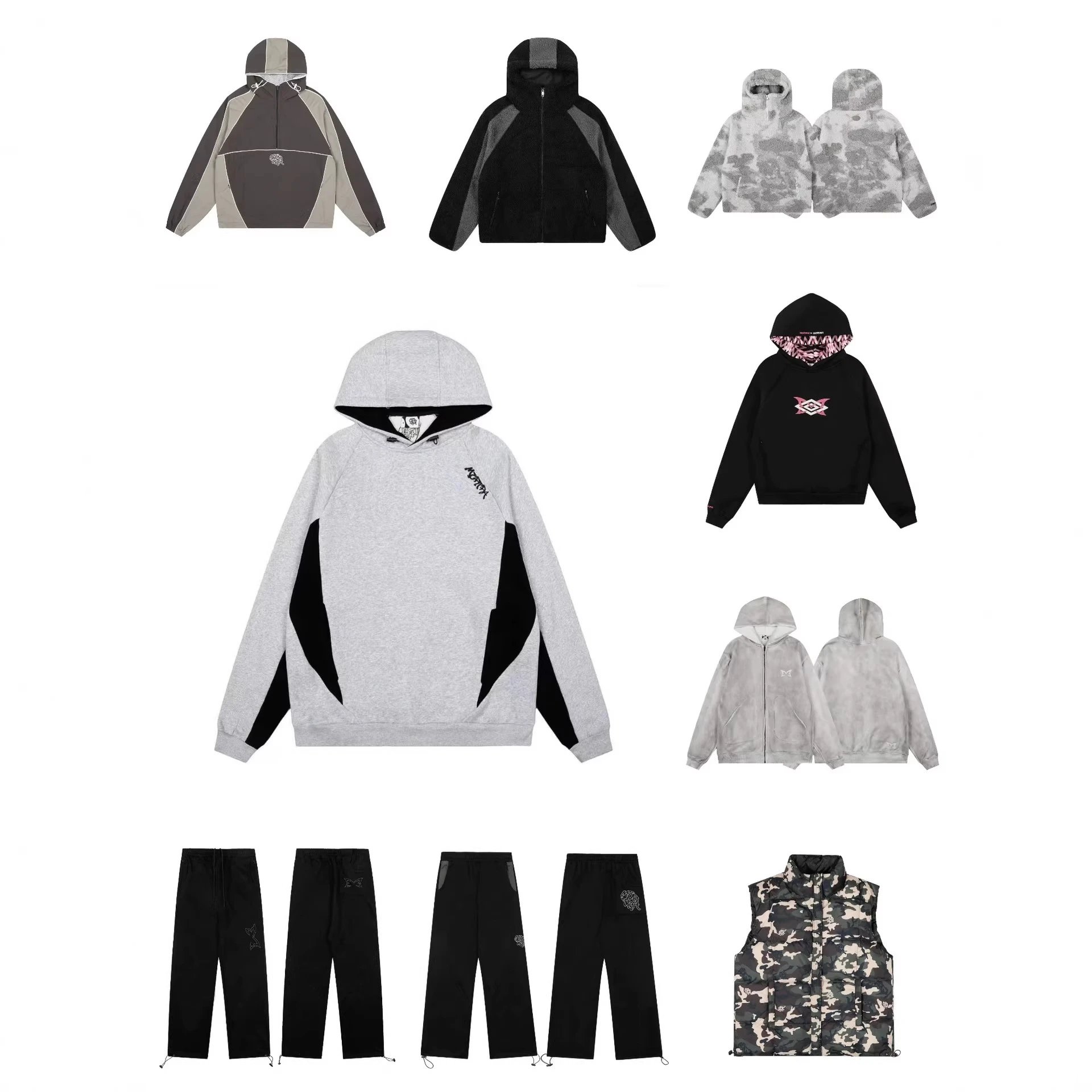 Mertra Hooded Sweatshirt Gray Black Patchwork Casual
