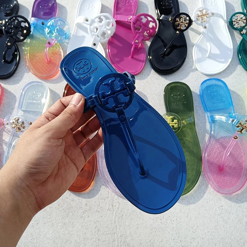 Tory Burch Sandals Double T rhinestone slide and thong — TB Xiao Kou-Blue