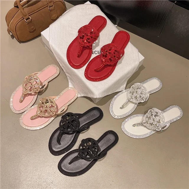 Tory Burch Sandals Double T rhinestone slide and thong product detail image 2