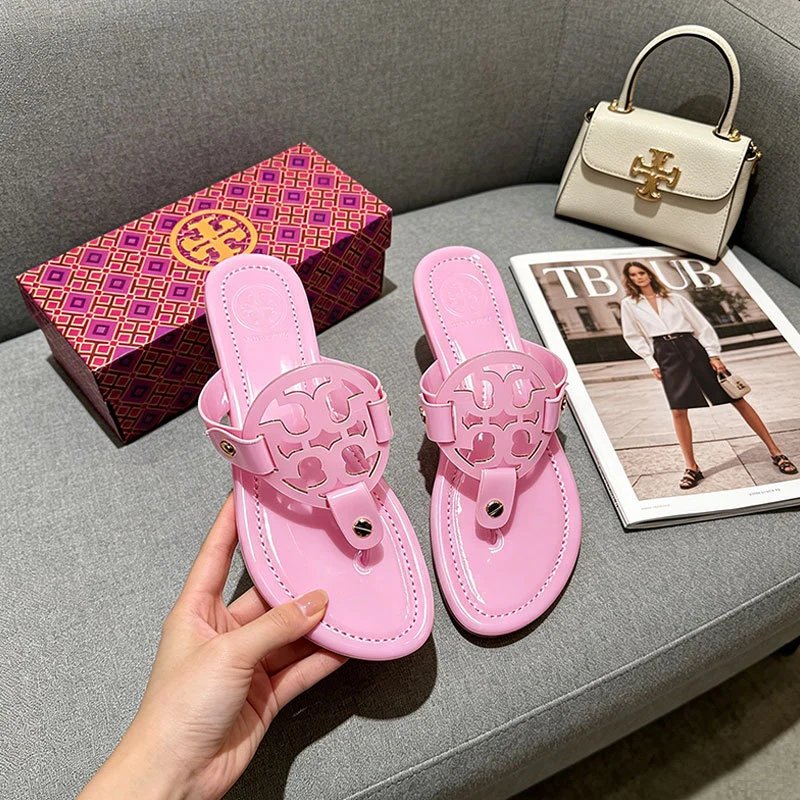 Tory Burch Sandals Double T rhinestone slide and thong — Flip-flops – mirror powder