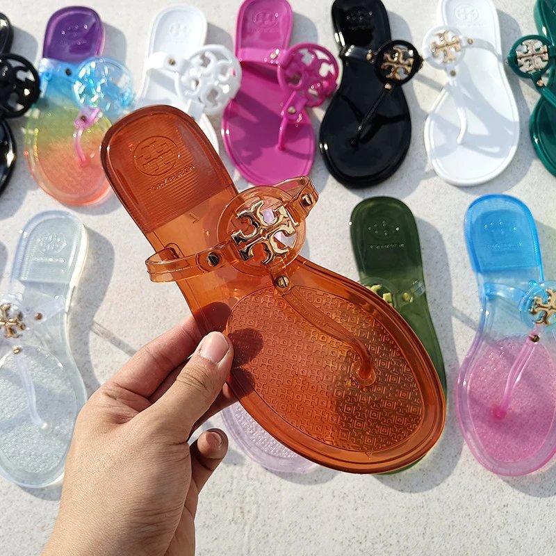 Tory Burch Sandals Double T rhinestone slide and thong — TB Small buckle-transparent brown