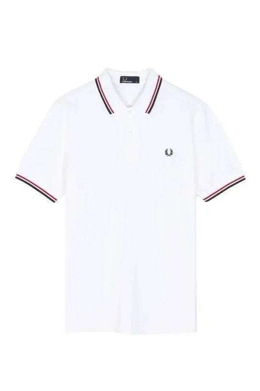 Fred Perry Shirts Short-Sleeve Tipped Polo Shirt — White and red