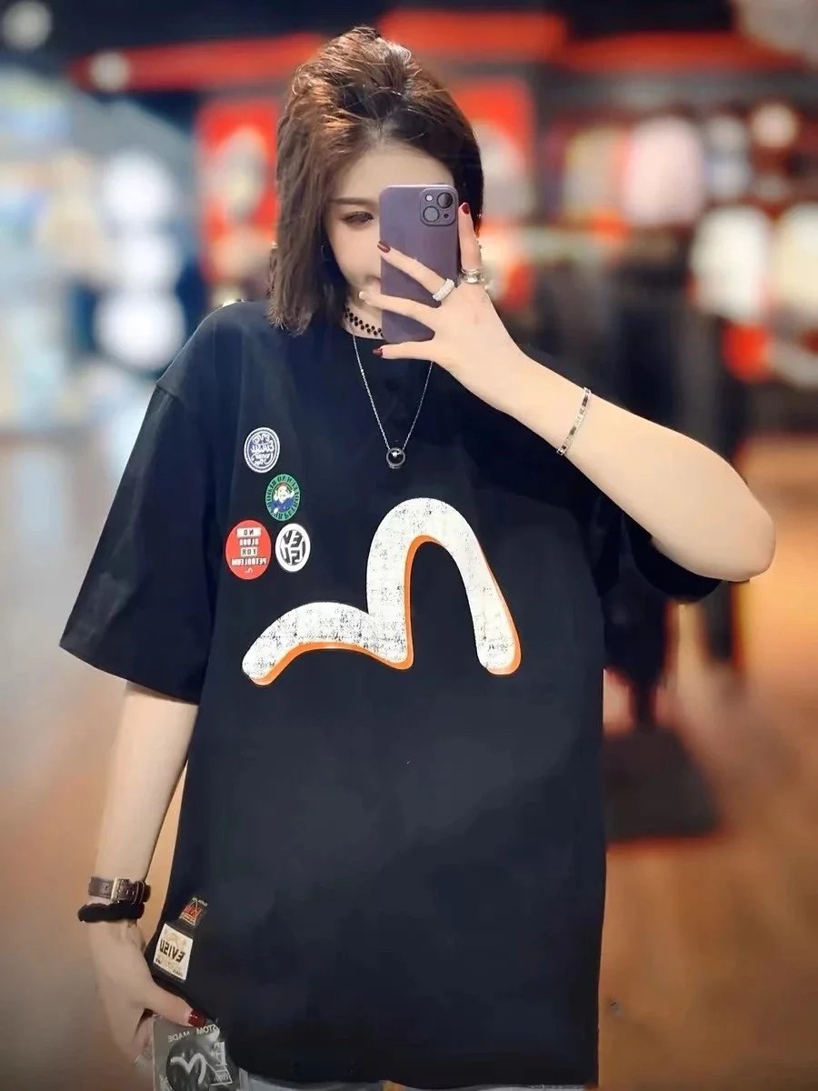Evisu T-Shirts Short-Sleeve T-Shirt with Seagull Graphic — E*V ISU