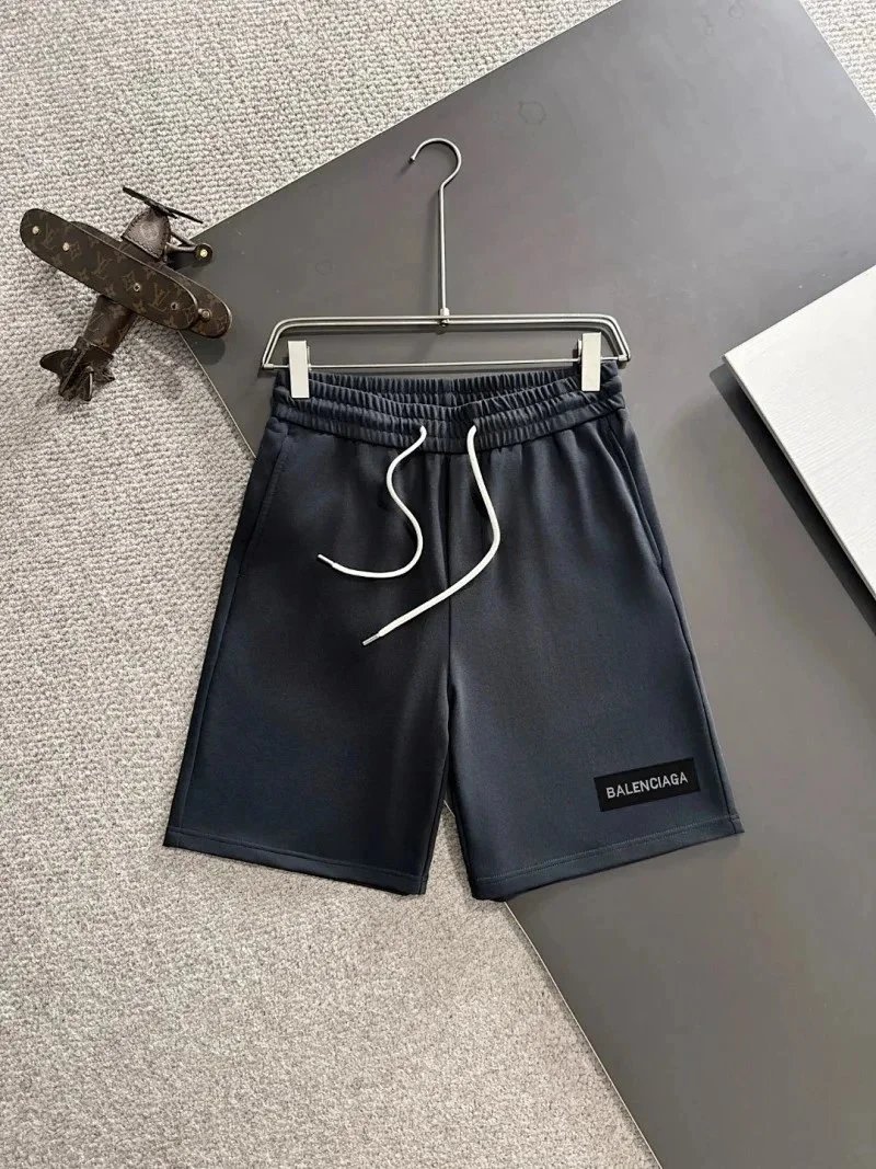 Balenciaga Shorts Elastic-Waist Drawstring Denim with Trefoil Logo — 5BALEN*CIAGA