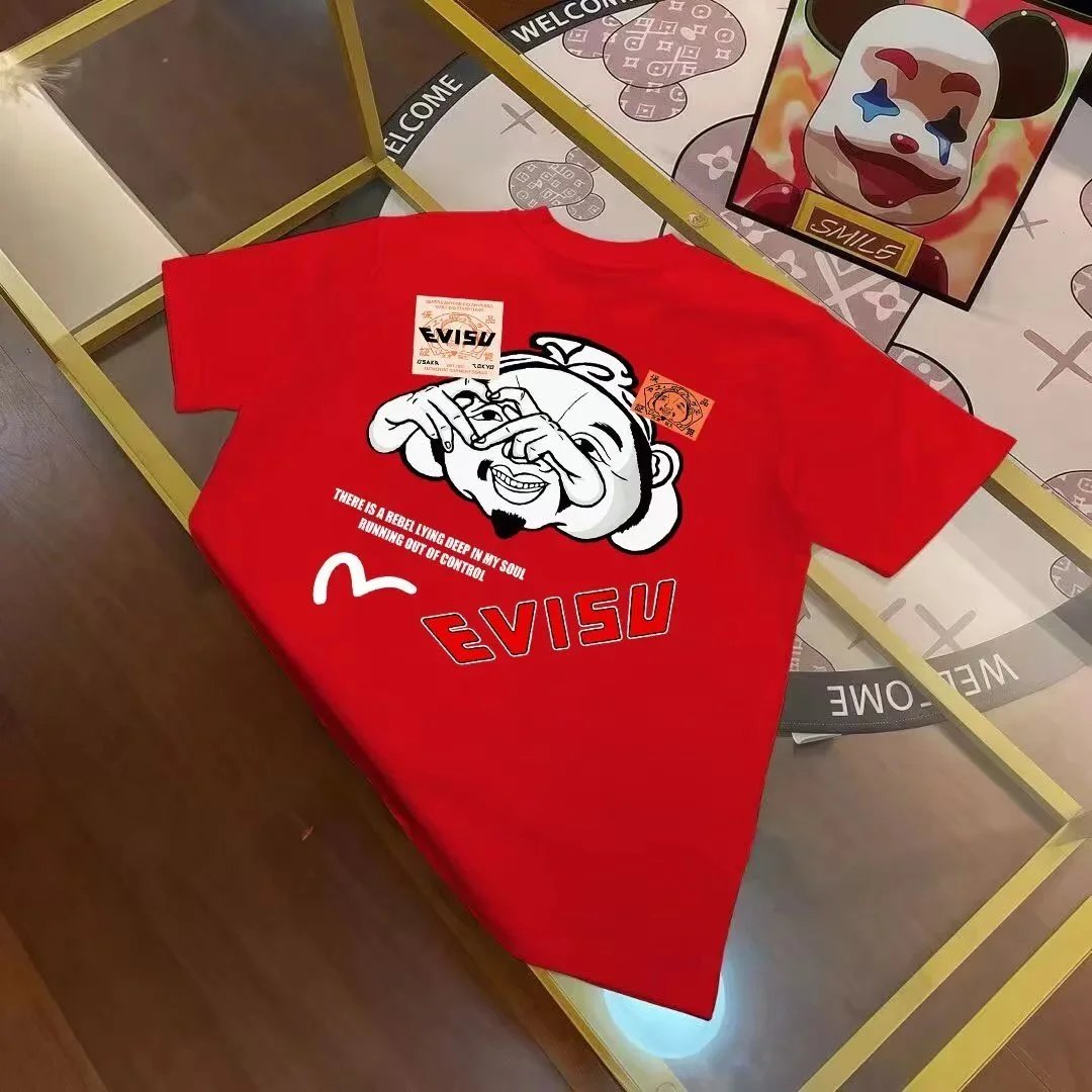 Evisu T-Shirts Short-Sleeve T-Shirt with Seagull Graphic — E VIS*U