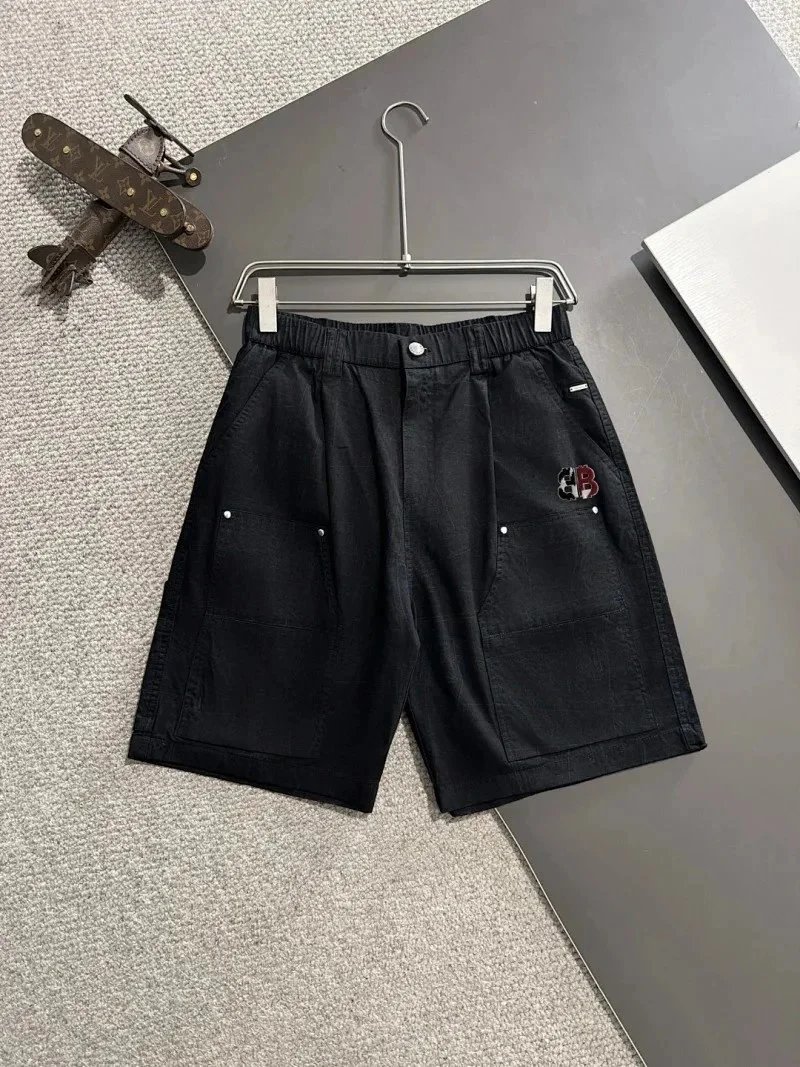 Balenciaga Shorts Elastic-Waist Drawstring Denim with Trefoil Logo — 11BALEN*CIAGA