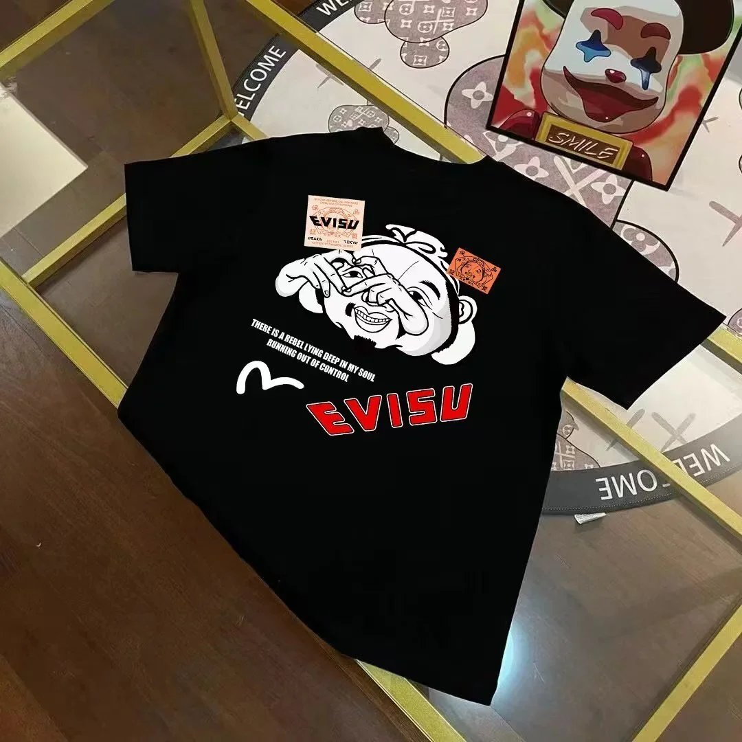Evisu T-Shirts Short-Sleeve T-Shirt with Seagull Graphic — EV I*SU