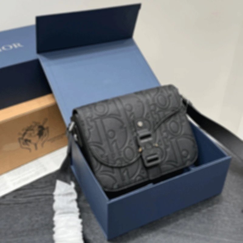 Dior Saddle Black Embossed Leather Crossbody Bag