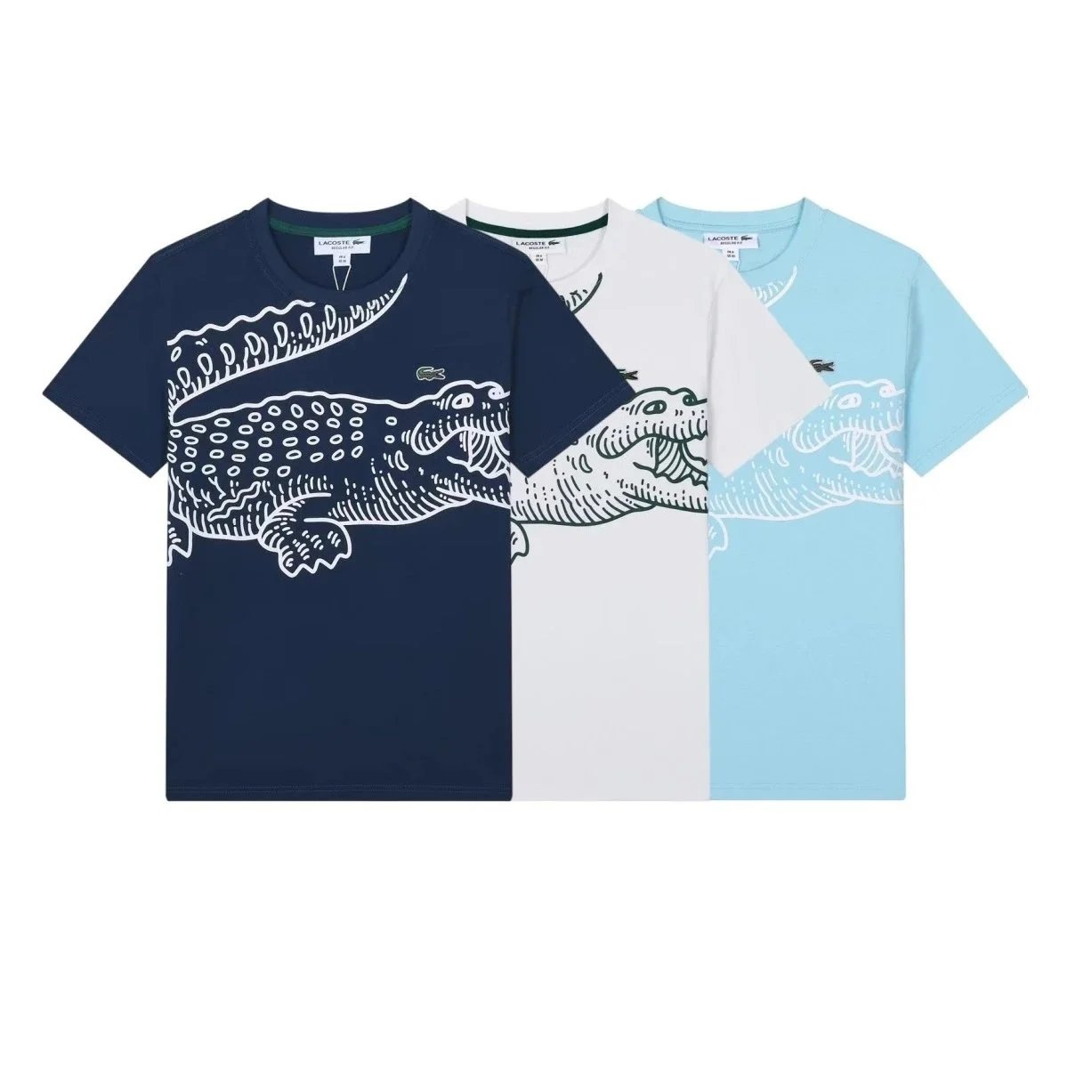 Lacoste Crocodile Print Navy White Light Blue Graphic T-Shirt