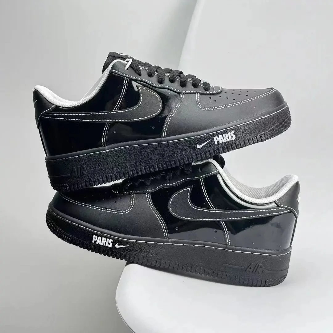 Nike Sneakers Air Force 1 Low with skeletal Swoosh detail — Patent Black Samurai