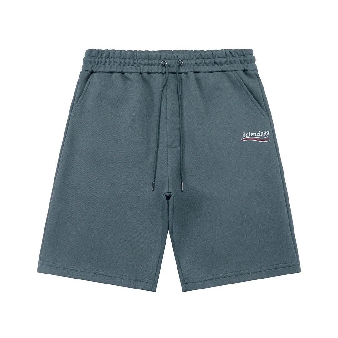 Balenciaga Shorts Elastic-Waist Drawstring Denim with Trefoil Logo — 27BALEN*CIAGA