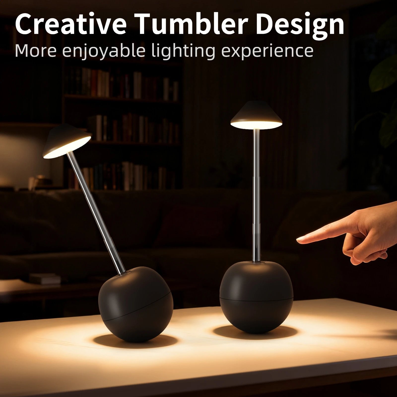 Tumbler Design Black Modern LED Desk Lamp