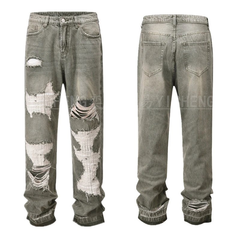 Unbranded Jeans Washed distressed denim — Q 111 Wash water big damage jeans
