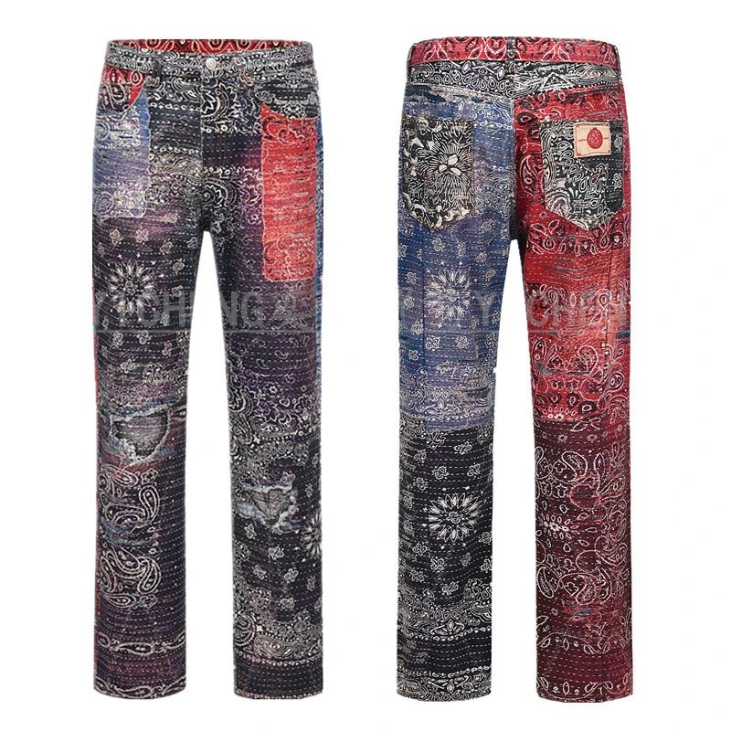 Unbranded Jeans Washed distressed denim — Q 0100 Cashew Flower Jeans