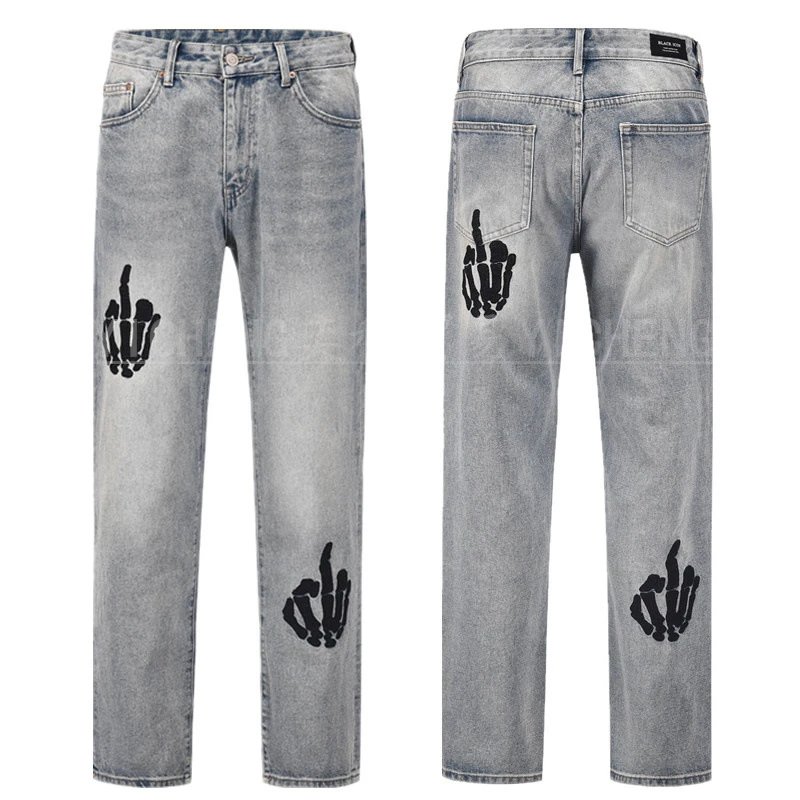 Unbranded Jeans Washed distressed denim — N 045 Embroidered Jeans