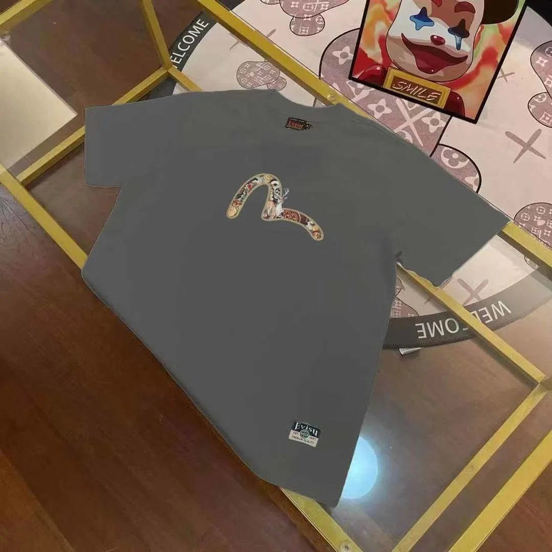 Evisu T-Shirts Short-Sleeve T-Shirt with Patterned Seagull Logo — E*V ISU