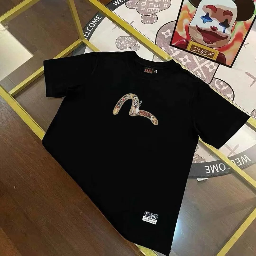 Evisu T-Shirts Short-Sleeve T-Shirt with Patterned Seagull Logo — EV*ISU