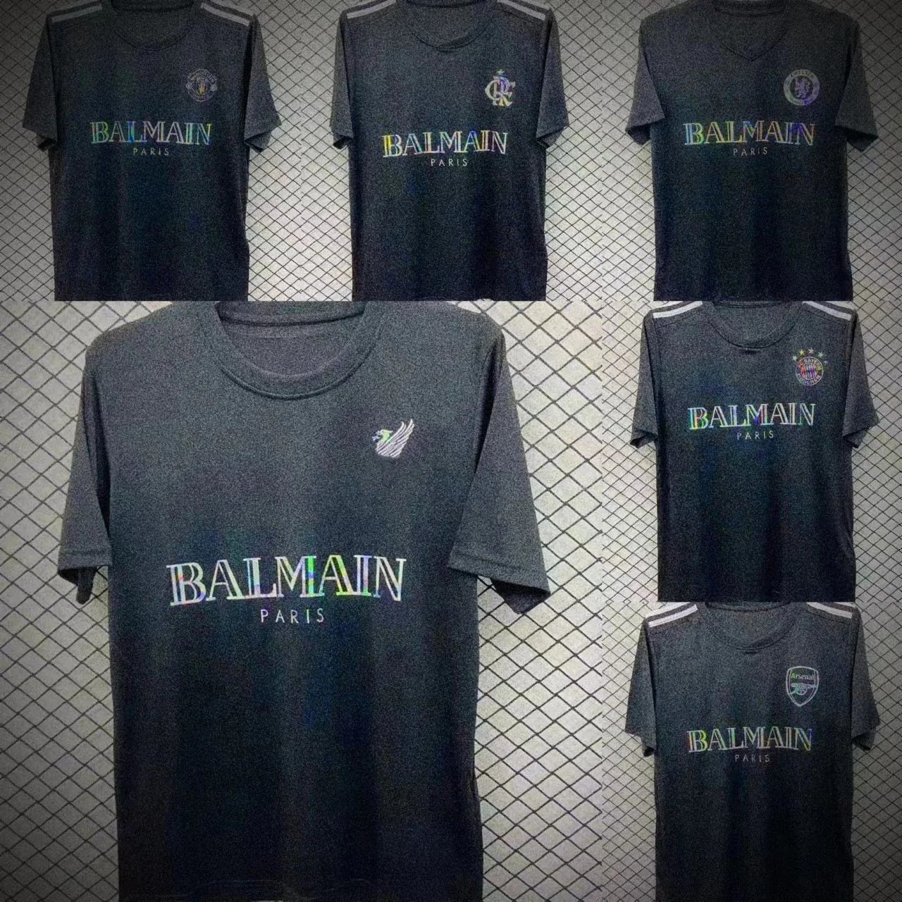 Balmain Paris Dark Gray Graphic Logo T-Shirt