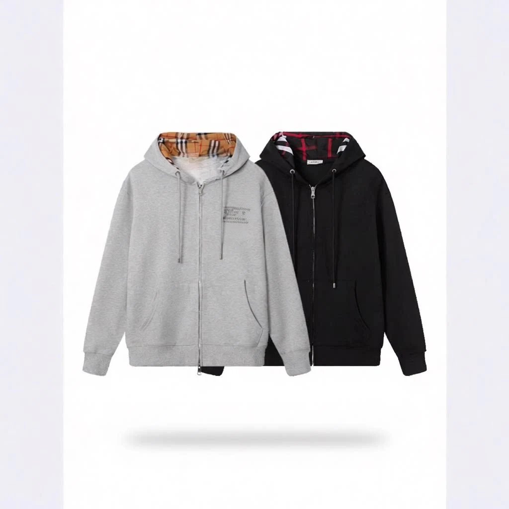 Full Zip Hooded Sweatshirt Gray Black Casual