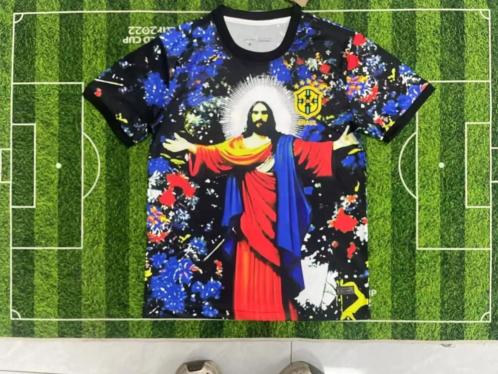 B Sport Football Jerseys Graphic Print — 2526 Brazilian goddess black red Jesus