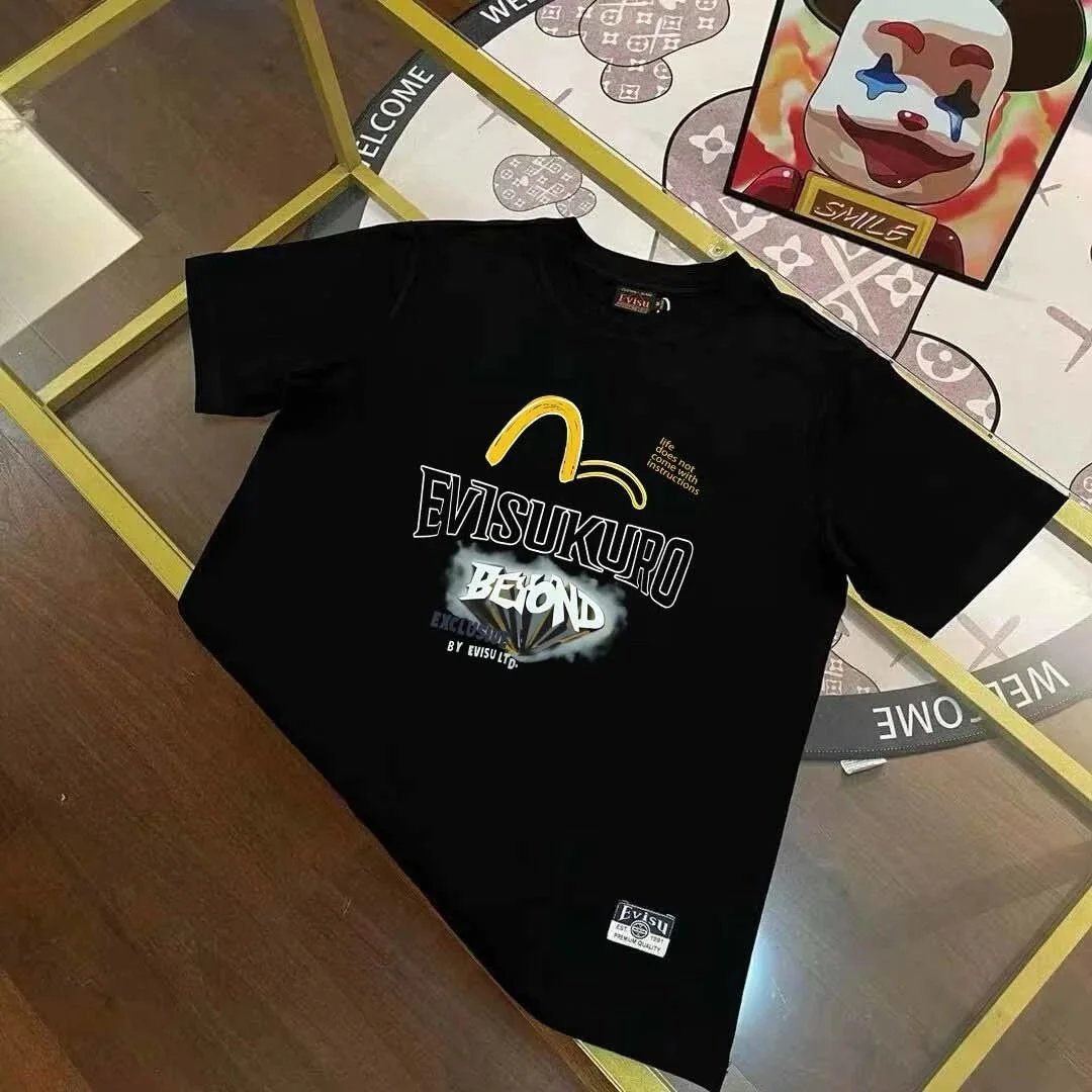 Evisu T-Shirts Short-Sleeve T-Shirt with Patterned Seagull Logo — E V I S*U