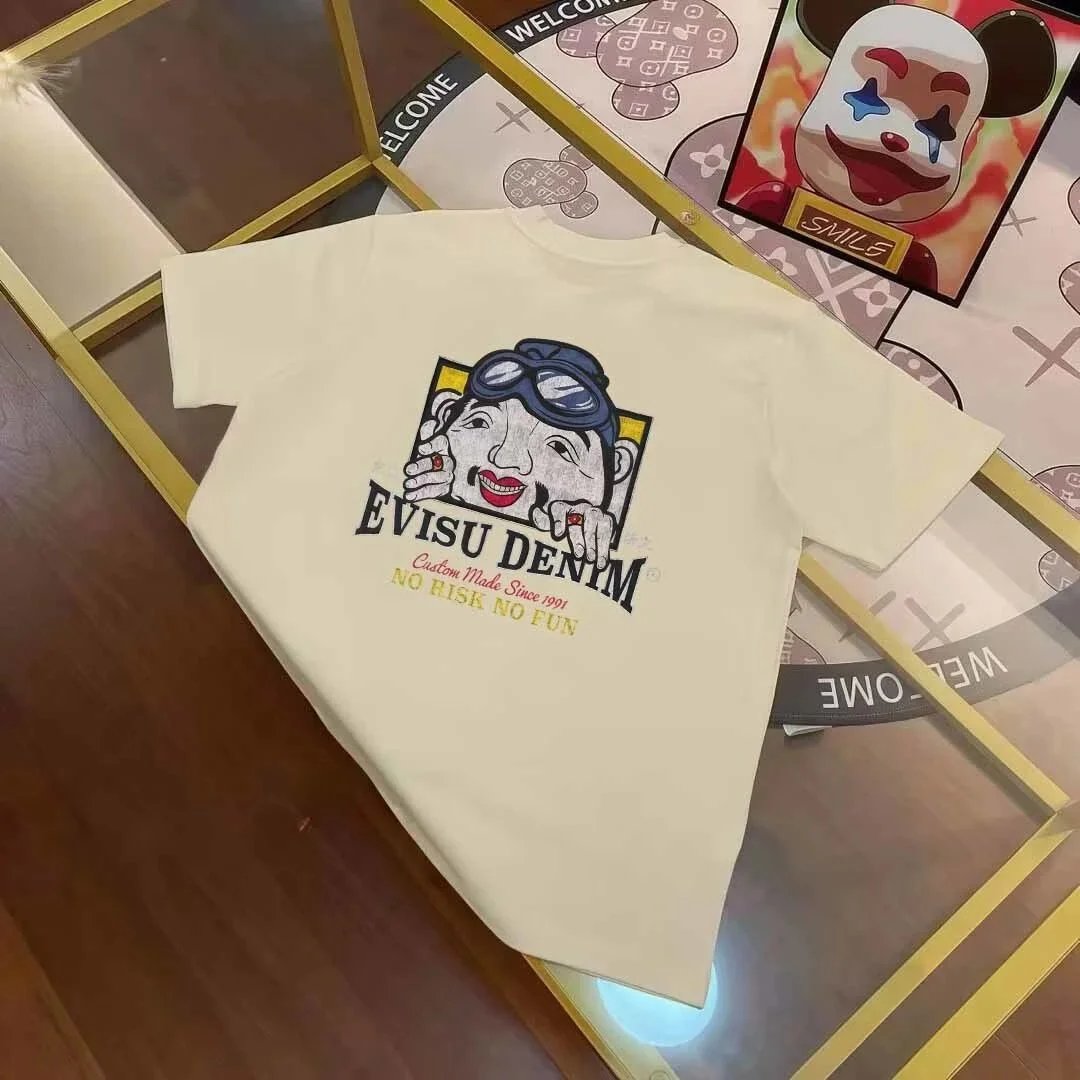Evisu T-Shirts Short-Sleeve T-Shirt with Patterned Seagull Logo — E V* I SU