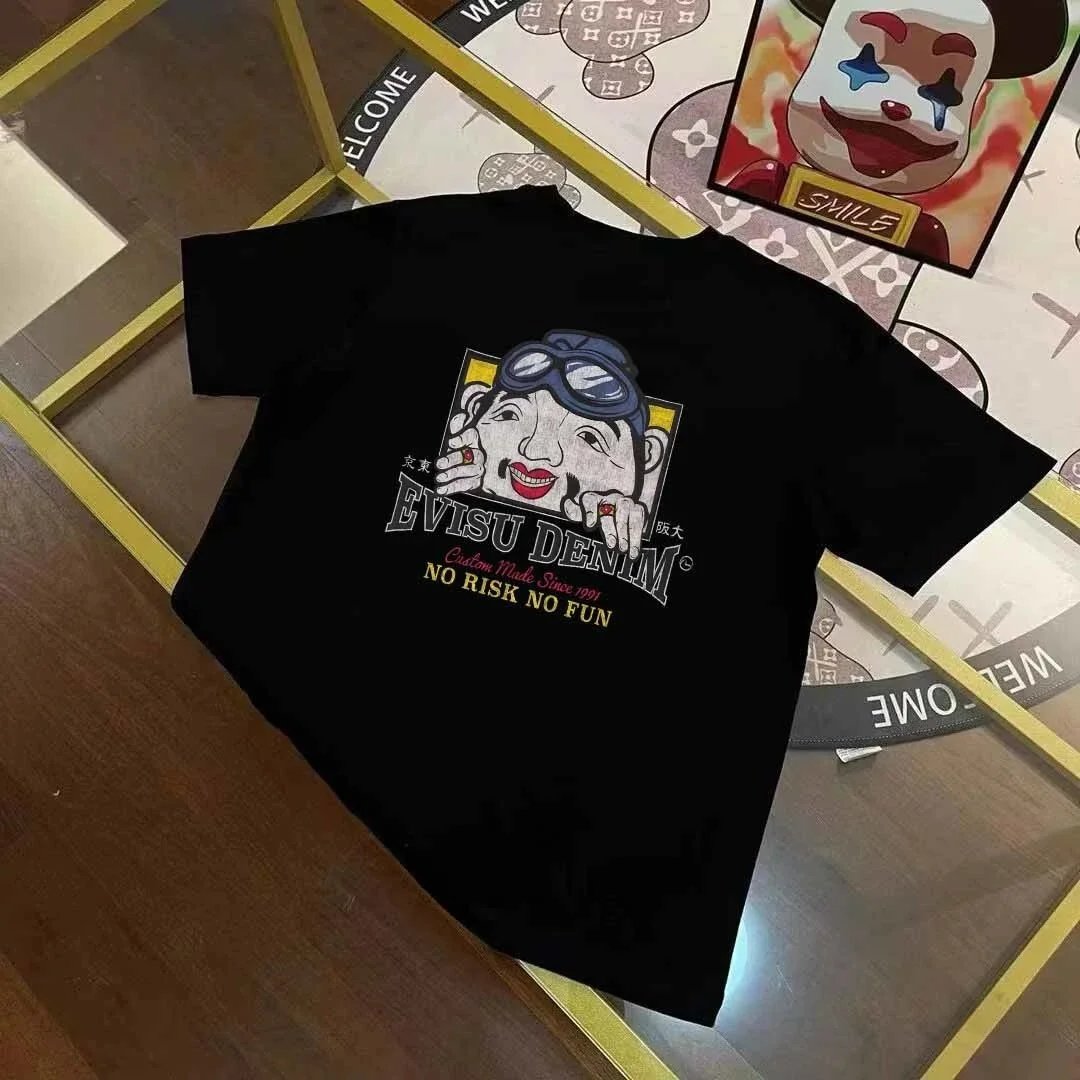 Evisu T-Shirts Short-Sleeve T-Shirt with Patterned Seagull Logo — EV I*S U