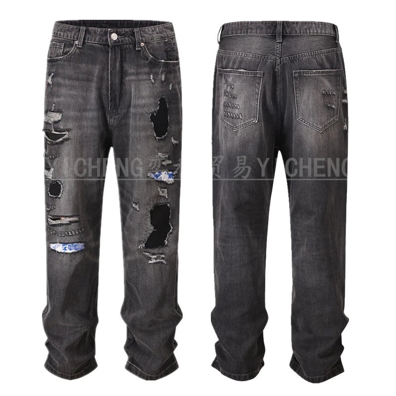 Unbranded Jeans Washed distressed denim — Q 110 Washed Ripped Patch Jeans