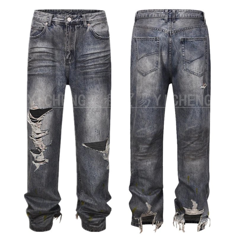Unbranded Jeans Washed distressed denim — Q 0104 Mud dye erosion damage jeans