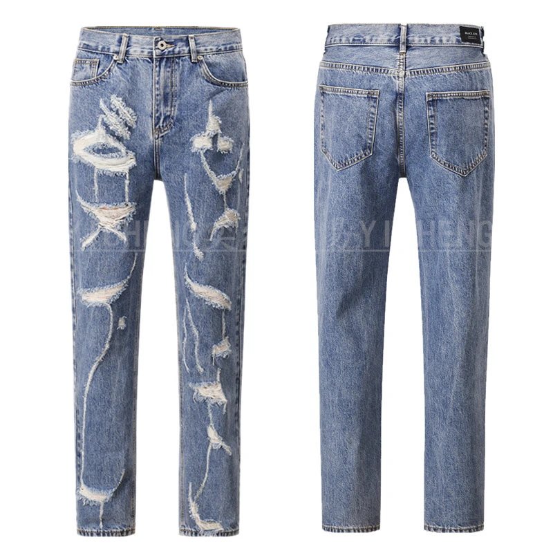 Unbranded Jeans Washed distressed denim — Q 078 Wash water big damage jeans