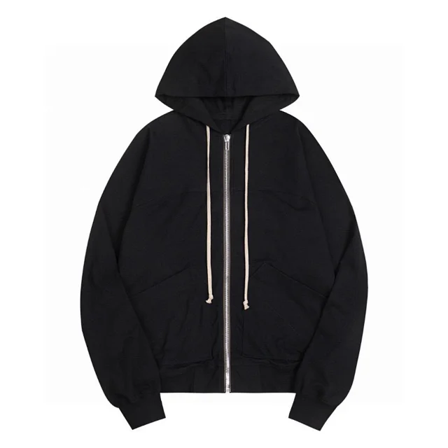 Black Zip-Up Hooded Sweatshirt Oversized Streetwear