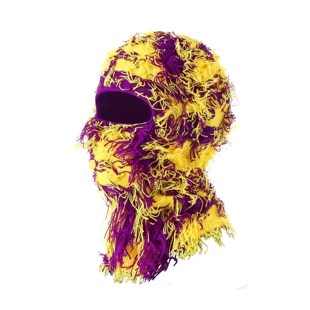 Unbranded Hats Knitted Single-Hole Balaclava — Purple base, purple and yellow beard