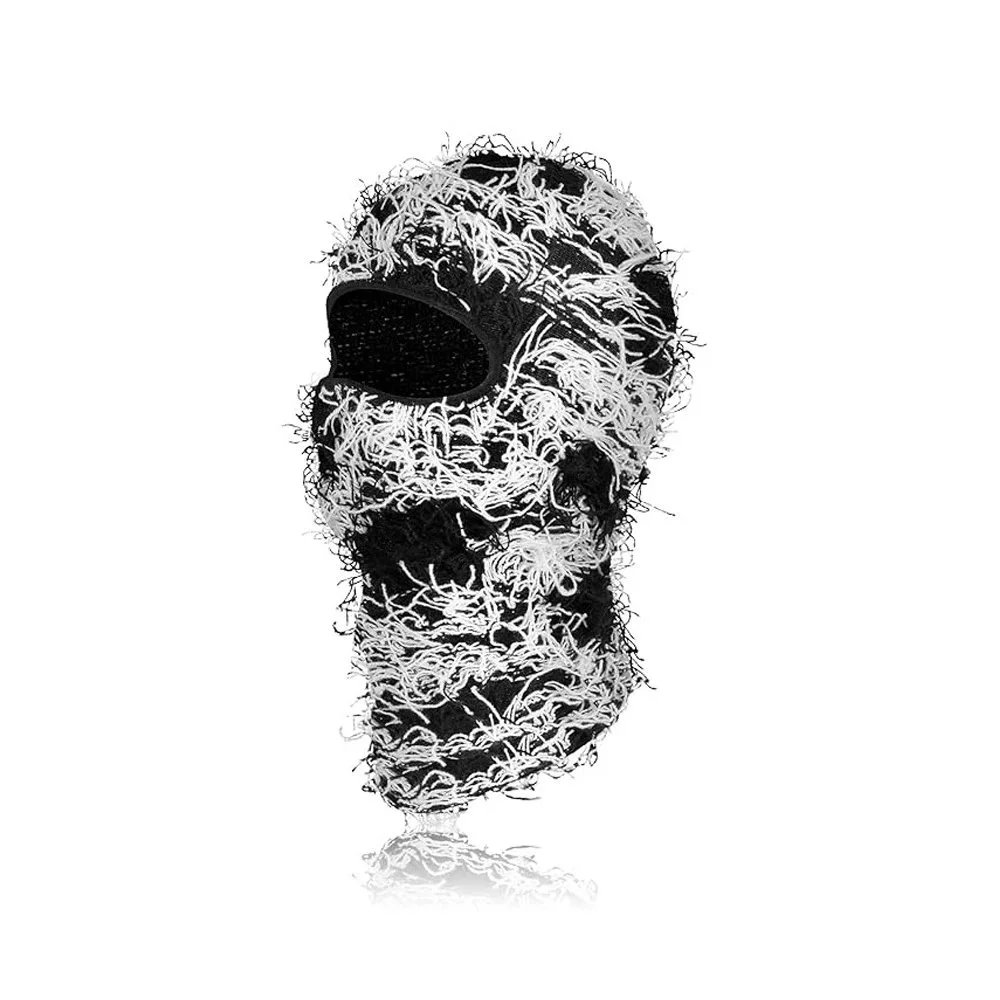 Unbranded Hats Knitted Single-Hole Balaclava — Black background, black and white whiskers