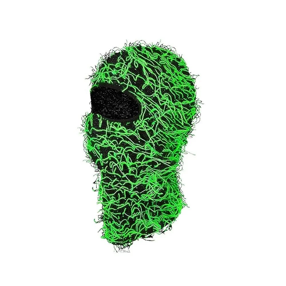 Unbranded Hats Knitted Single-Hole Balaclava — Black background with fluorescent green whiskers