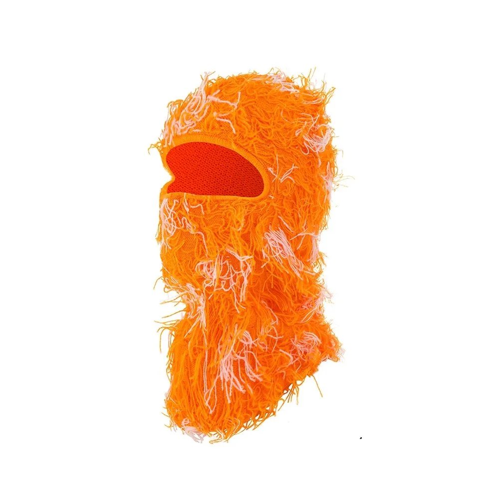 Unbranded Hats Knitted Single-Hole Balaclava — Orange base, orange and white beard