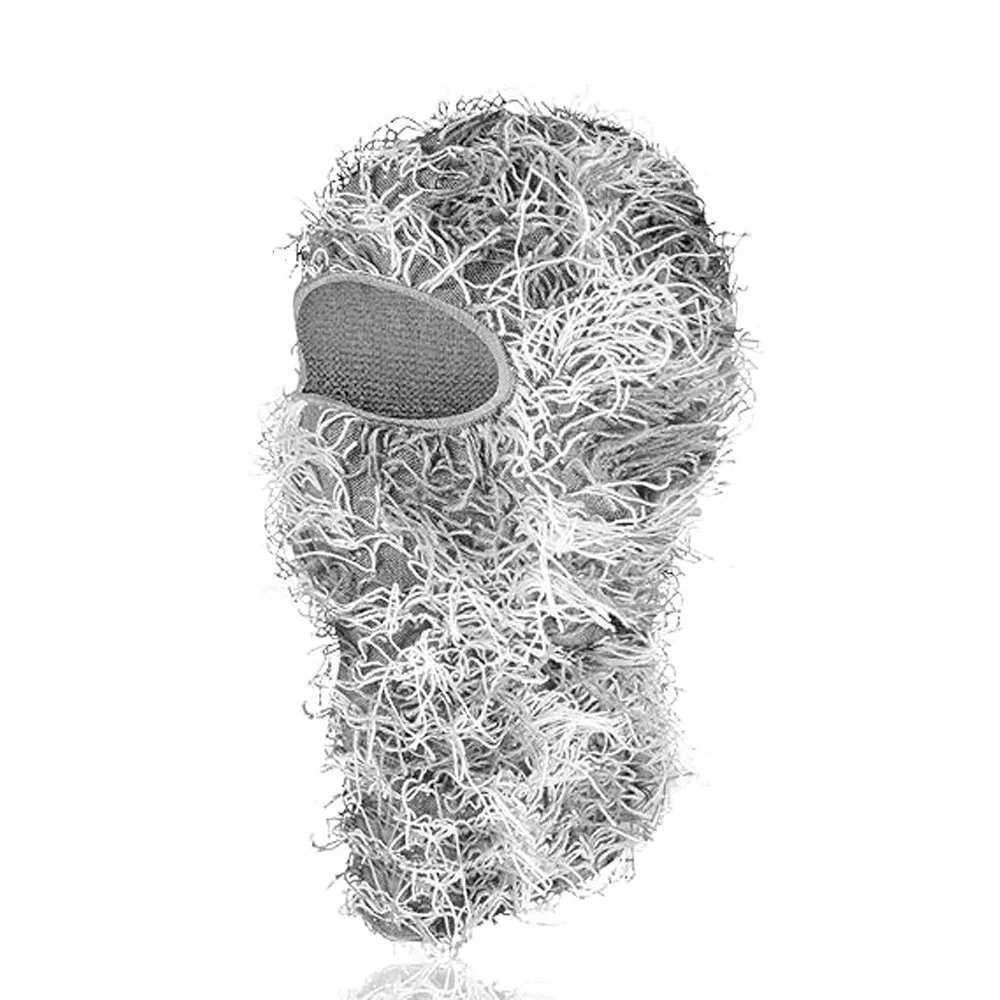 Unbranded Hats Knitted Single-Hole Balaclava — Gray background with gray-white beard