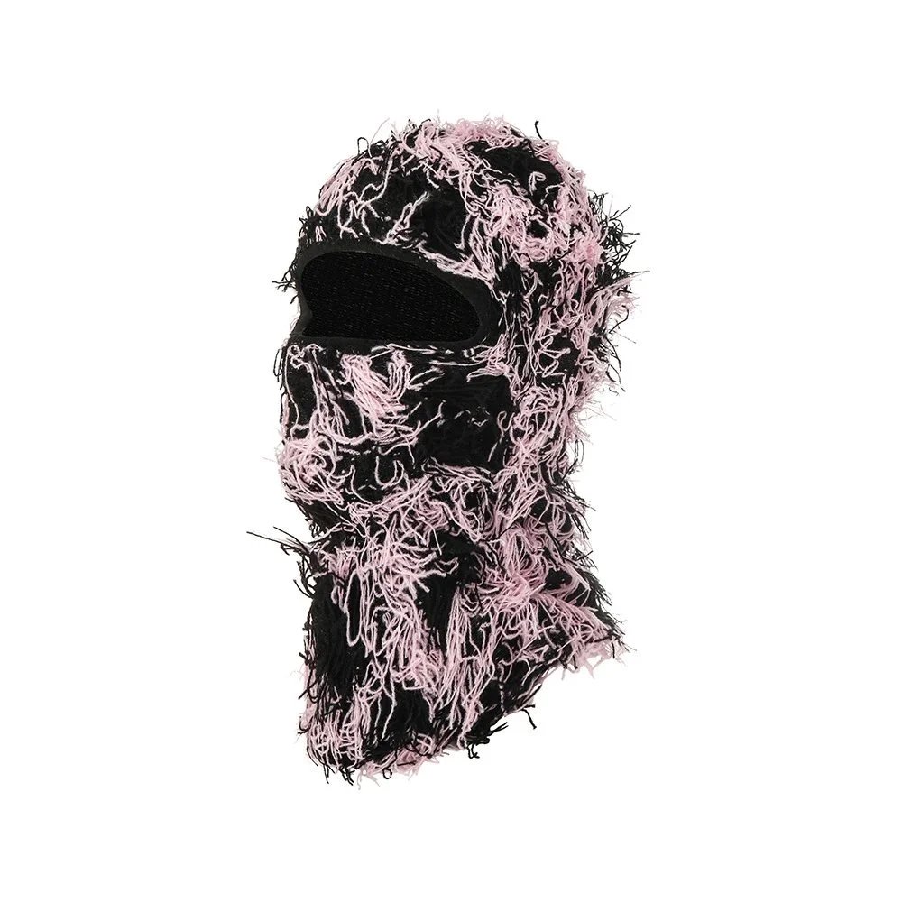 Unbranded Hats Knitted Single-Hole Balaclava — Black background with black and pink whiskers
