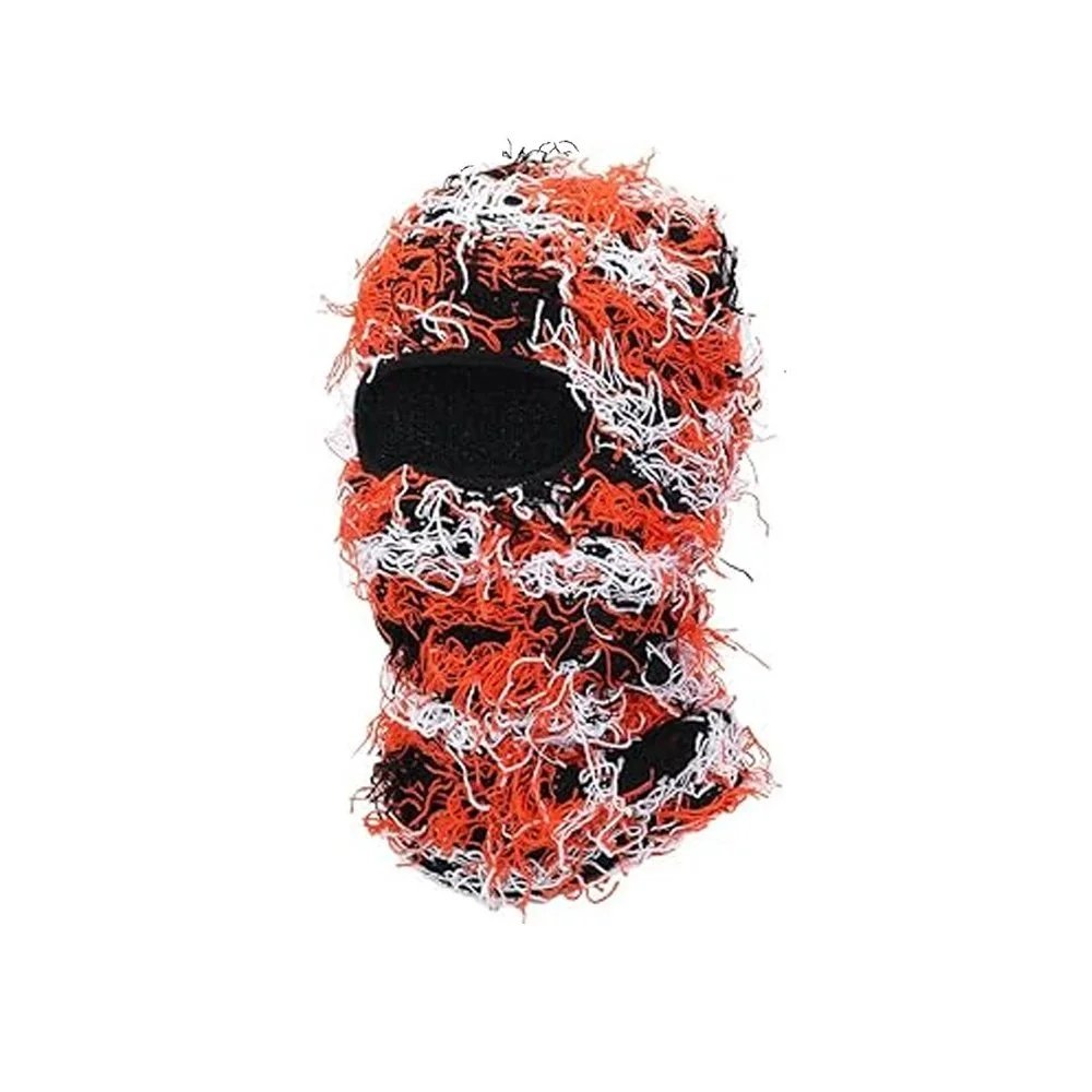 Unbranded Hats Knitted Single-Hole Balaclava — Black base, black and orange, white whiskers