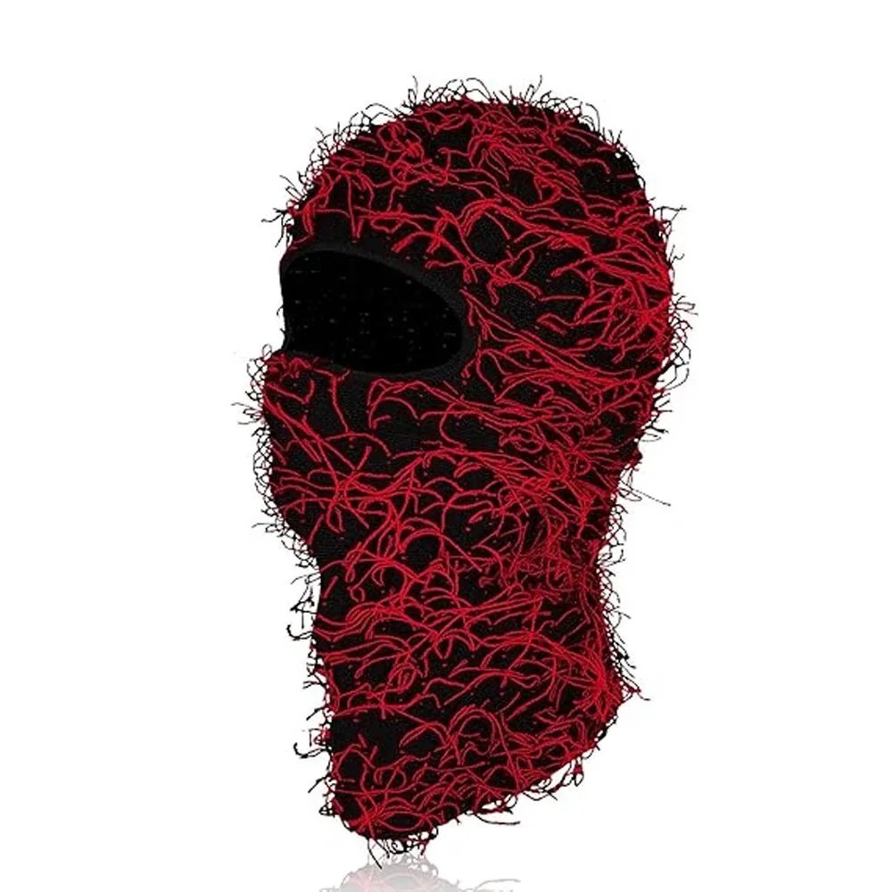 Unbranded Hats Knitted Single-Hole Balaclava — Black background with red whiskers