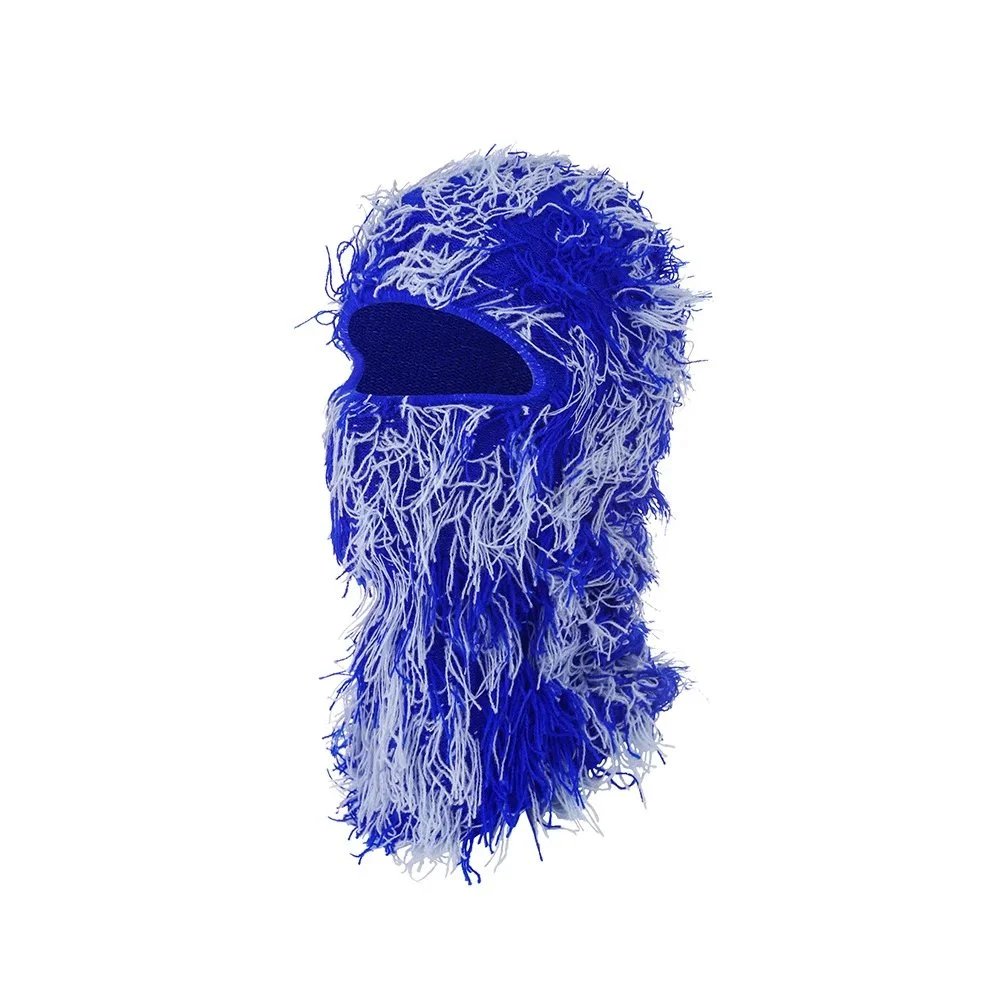 Unbranded Hats Knitted Single-Hole Balaclava — Royal blue base with light blue and royal blue tassels