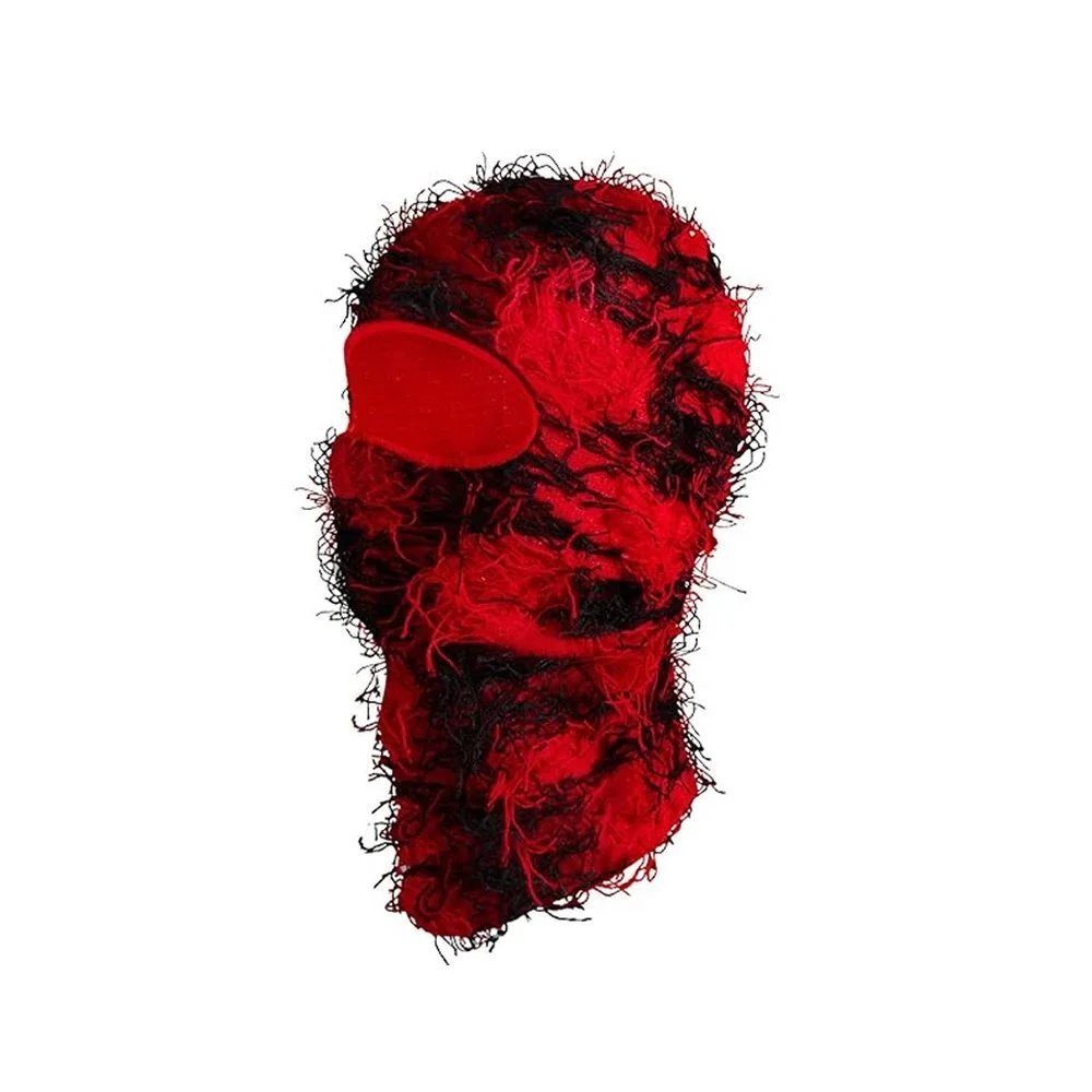 Unbranded Hats Knitted Single-Hole Balaclava — Red background with black and red whiskers