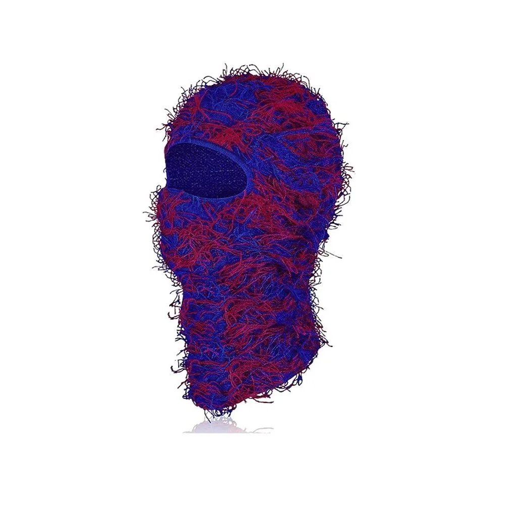 Unbranded Hats Knitted Single-Hole Balaclava — Royal blue base with royal blue, red, and purple whiskers
