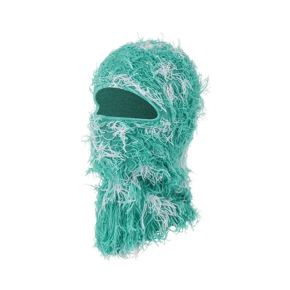Unbranded Hats Knitted Single-Hole Balaclava — Lake-green base with lake-green and white whiskers