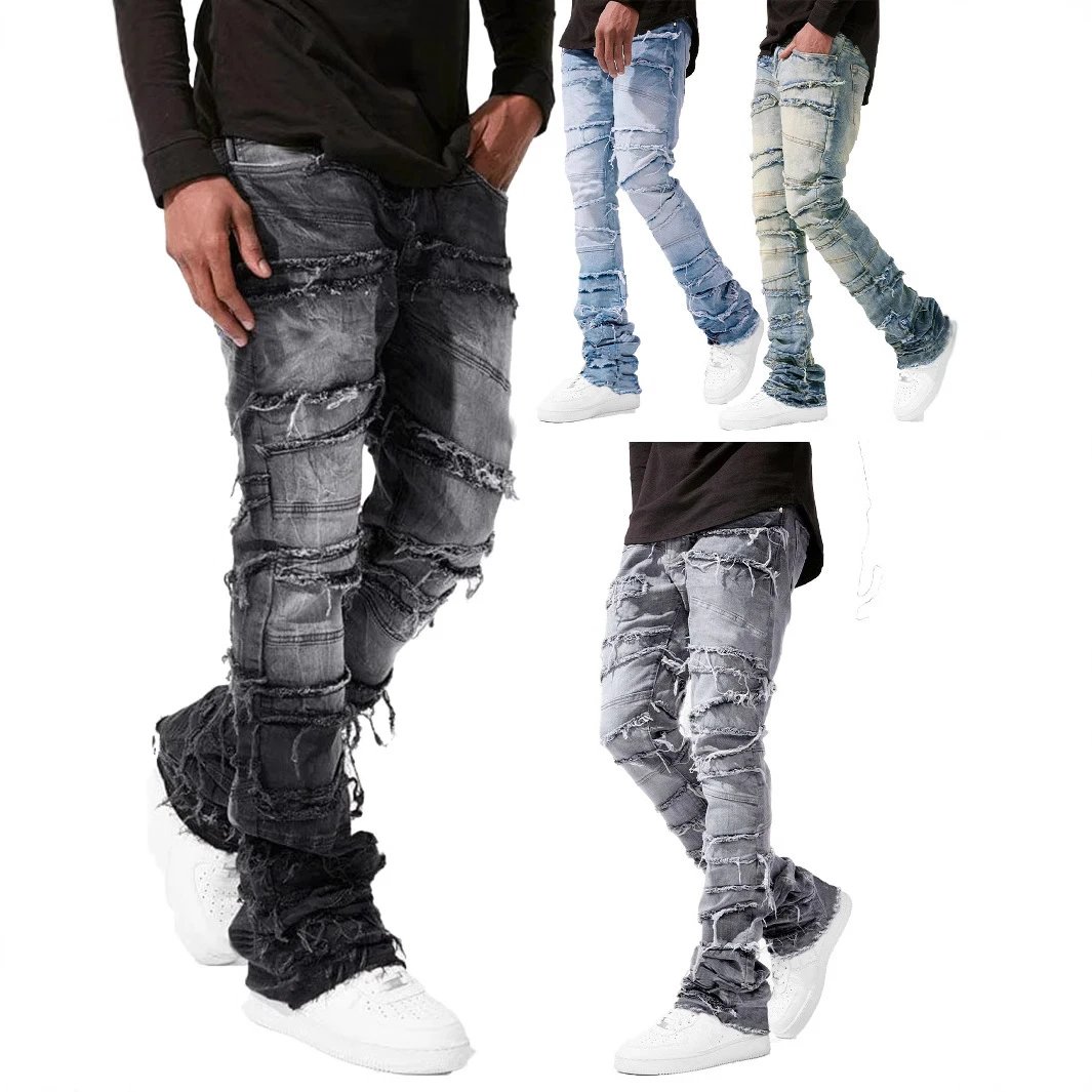 Distressed Denim Straight Fit Grey Streetwear Pants