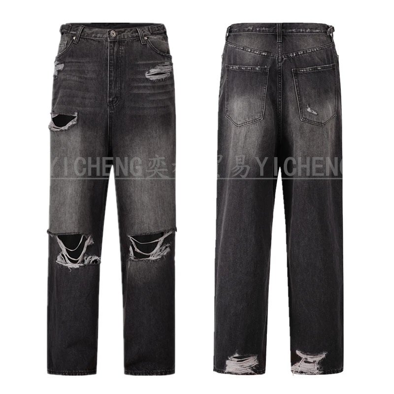Unbranded Jeans Washed distressed denim — Q 086 Ripped Bucket Jeans