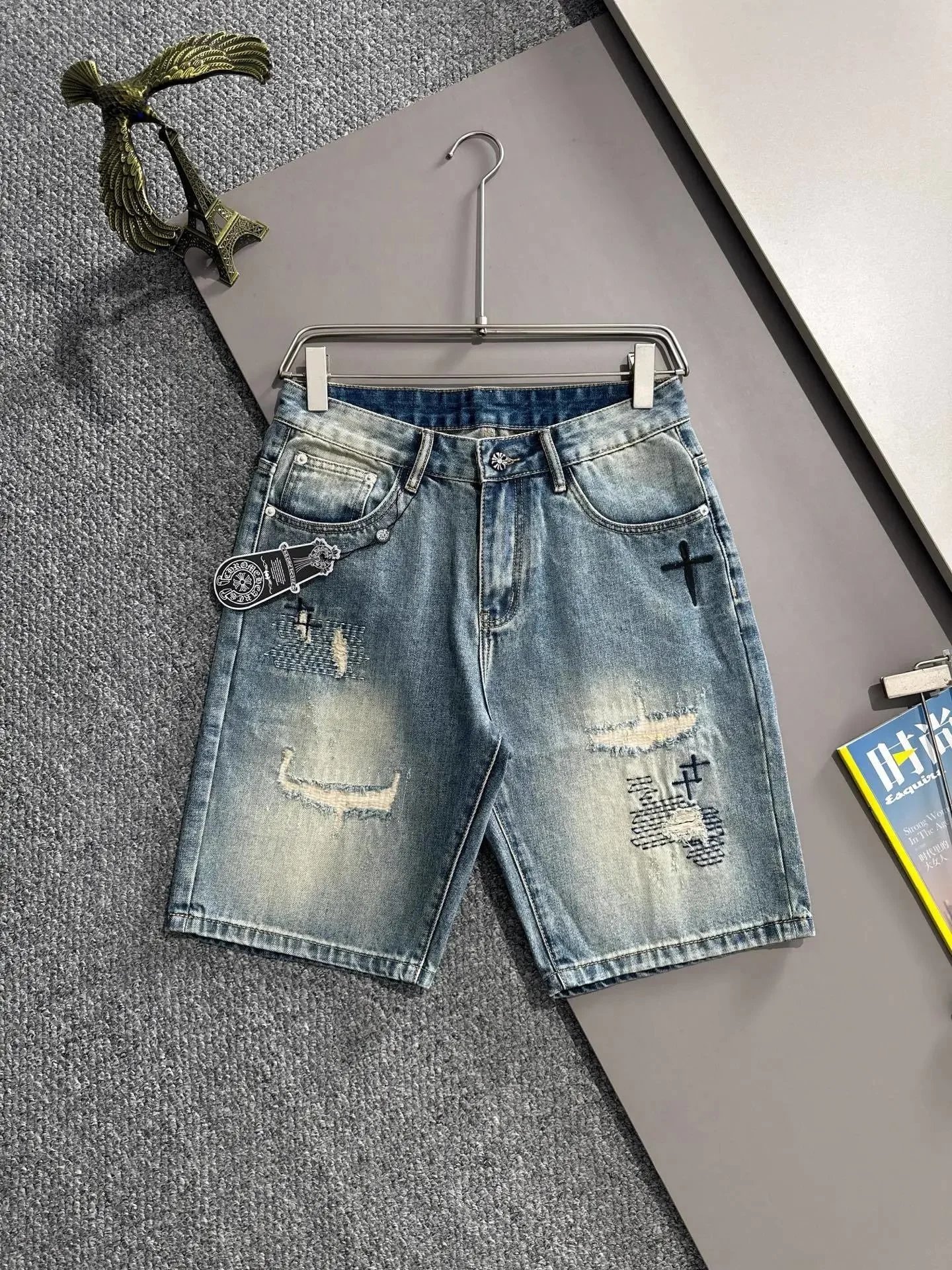 Chrome Hearts Shorts Distressed Denim — Ch*rome Hea*rts