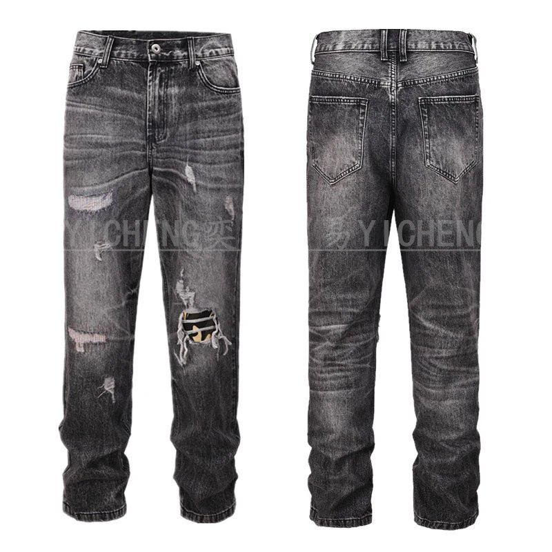Unbranded Jeans Washed distressed denim — Q 116 Washed Destruction Patch Jeans