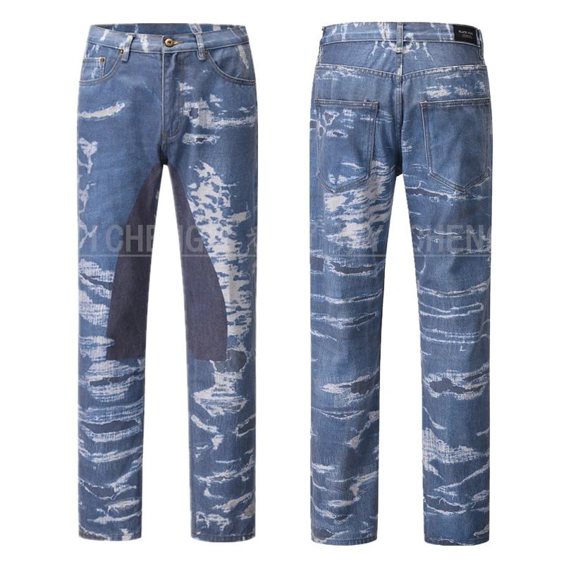 Unbranded Jeans Washed distressed denim — Q 080 Blue Printed Jeans