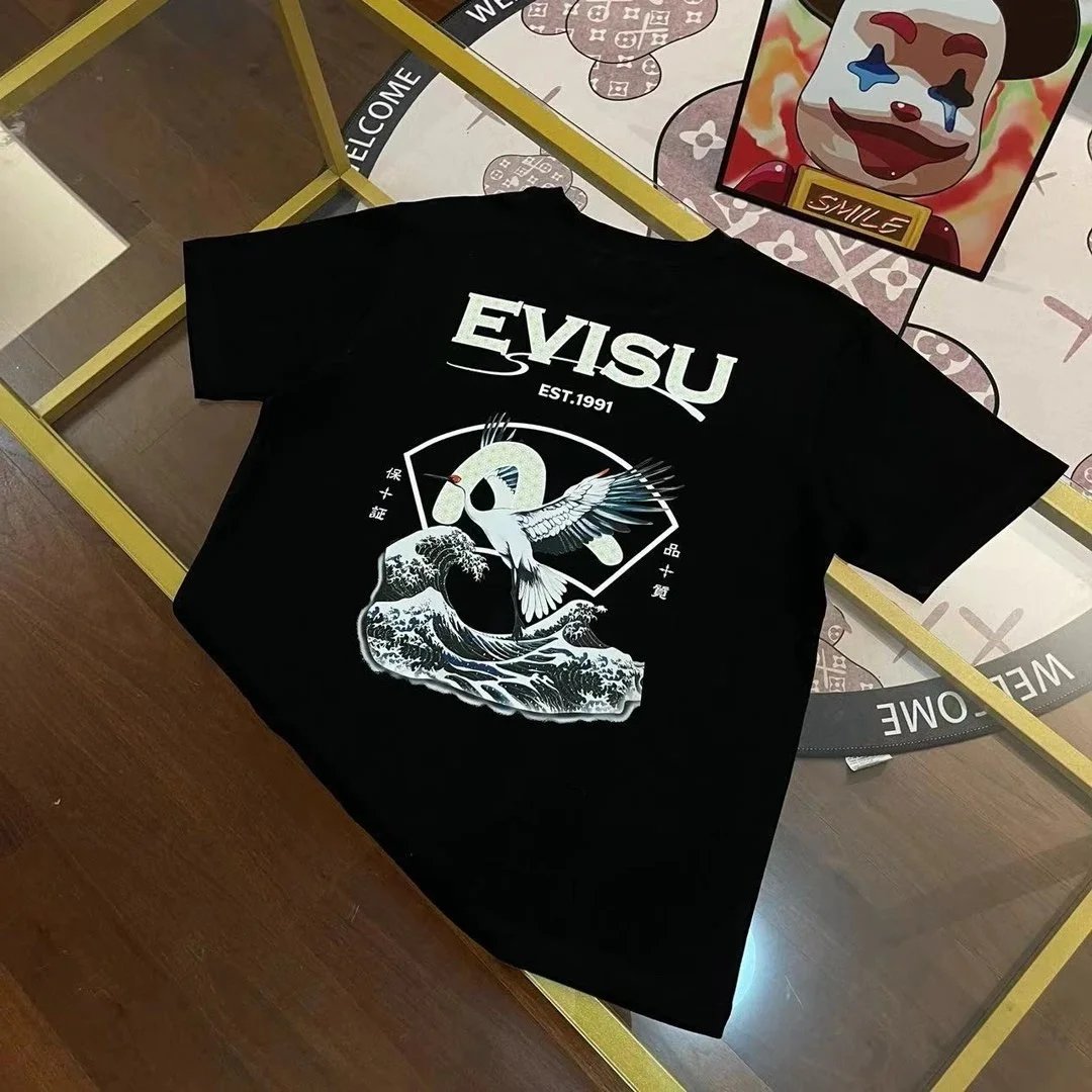 Evisu T-Shirts Short-Sleeve T-Shirt with Seagull Graphic — EVIS* U