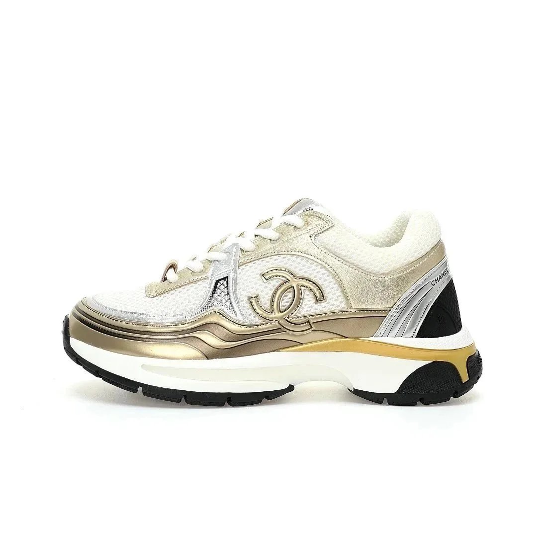 Chanel CC Runner White Gold Metallic Sneakers